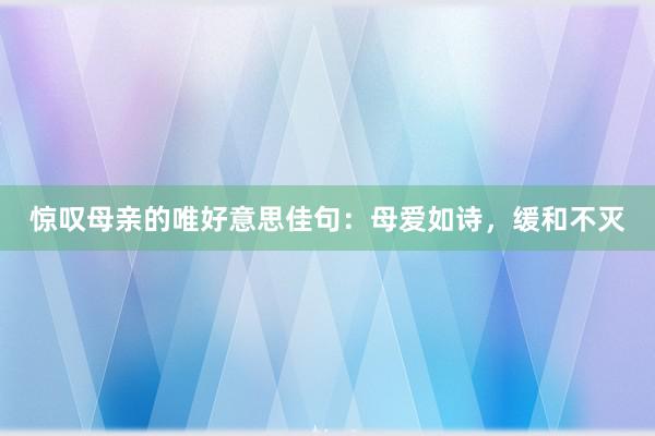 惊叹母亲的唯好意思佳句:母爱如诗,缓和不灭